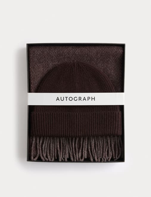 Merino Wool Herringbone Knitted Hat & Scarf Set