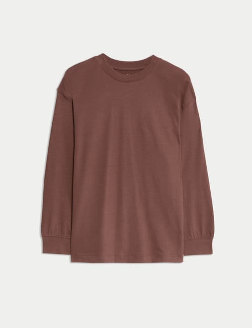 Pure Cotton Plain Long Sleeve Top (6-16 Yrs)