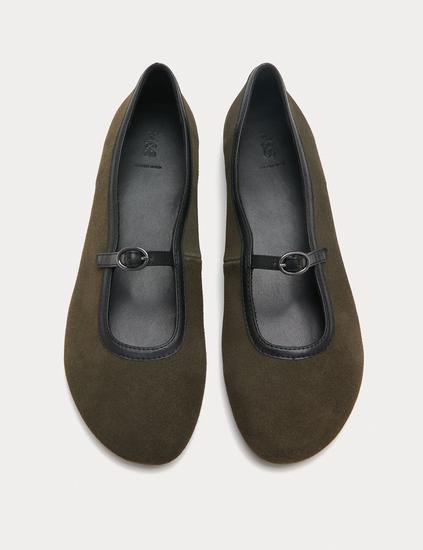 Suede Flat Mary Jane Ballet Pump Shoes