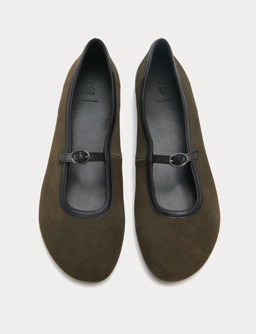 Suede Flat Mary Jane Ballet Pump Shoes
