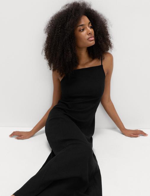Square Neck Maxi Shift Dress with Linen