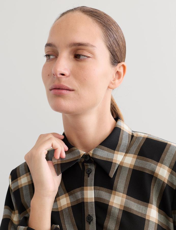 Wool Rich Checked Collared Midi Shirt Dress