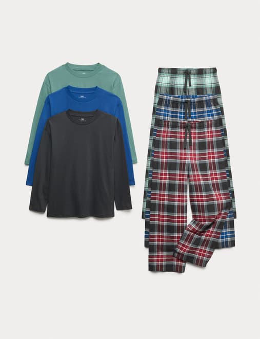 3pk Pure Cotton Checked Pyjama Sets (6-16 Yrs)
