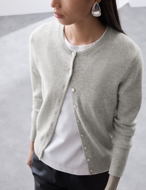 Pure Cashmere Crew Neck Cardigan
