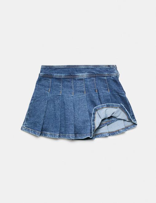 Denim Pleated Mini Skort (6-16 Yrs)