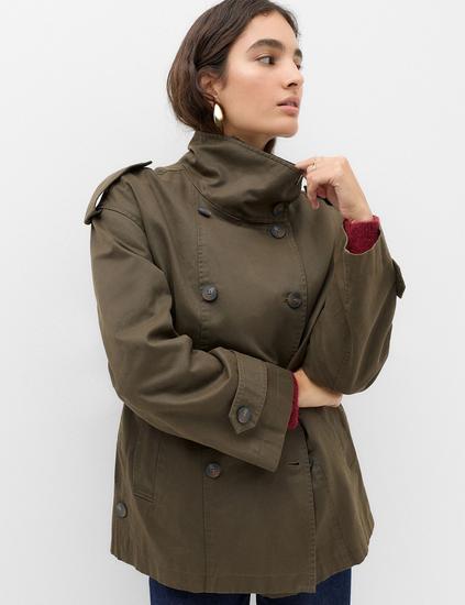 Waxed Cotton Rich Double Breasted Utility Jacket