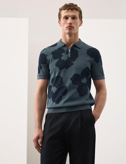 Mercerised Cotton Half Zip Knitted Polo Shirt