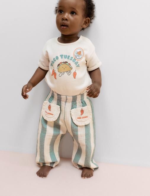 Pure Cotton Striped Taco Tuesday Trousers (0-5 Yrs)