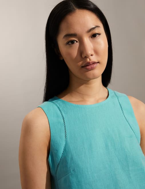 Pure Linen Lace Insert Vest Top