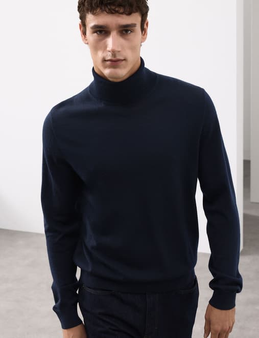 Pure Extra Fine Merino Wool Roll Neck Jumper