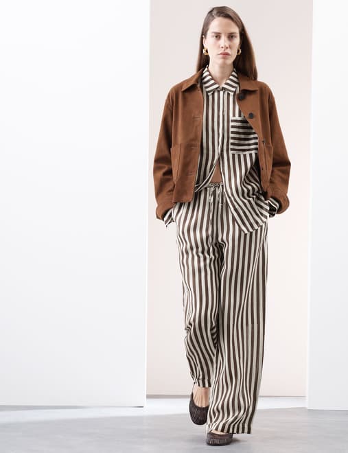 Pure Ramie Striped Wide Leg Trousers