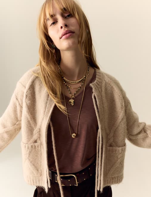 Tie Front Fluffy Cardigan with Alpaca