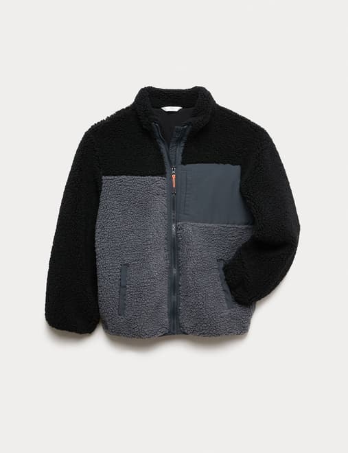 Colour Block Zip Borg Jacket (6-16 Yrs)
