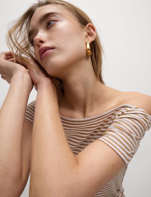 Pure Cotton Striped Off The Shoulder Top