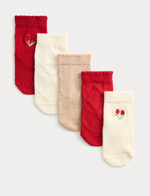 5 Pack Cotton Rich Floral Baby Socks (0 Mths - 3 Yrs)
