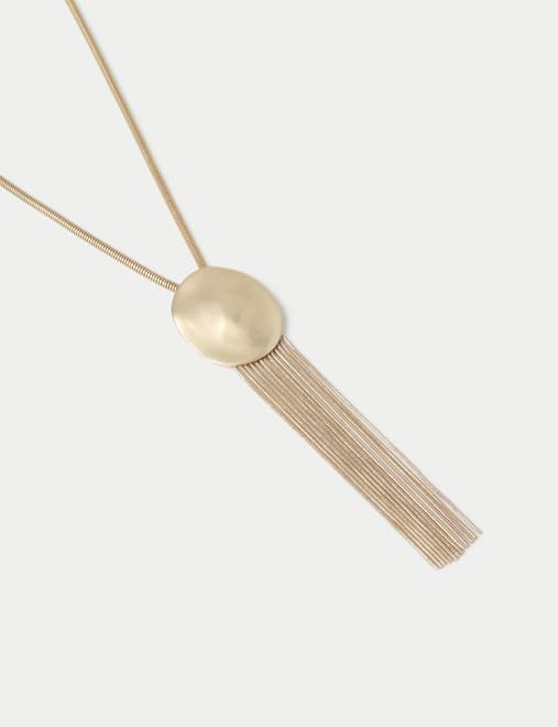 Brushed Disc Tassel Long Pendant Necklace