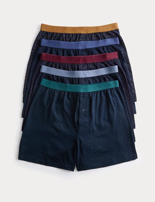 5 Pack Pure Cotton Cool & Fresh™ Geometric Jersey Boxers