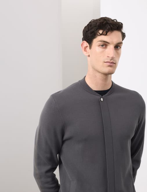 Milano-Knit Baseball Neck Bomber Jacket