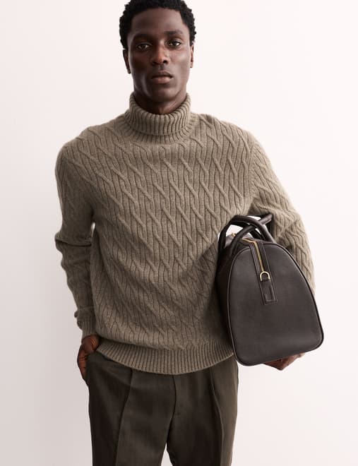 Pure Cashmere Diagonal Roll Neck Jumper