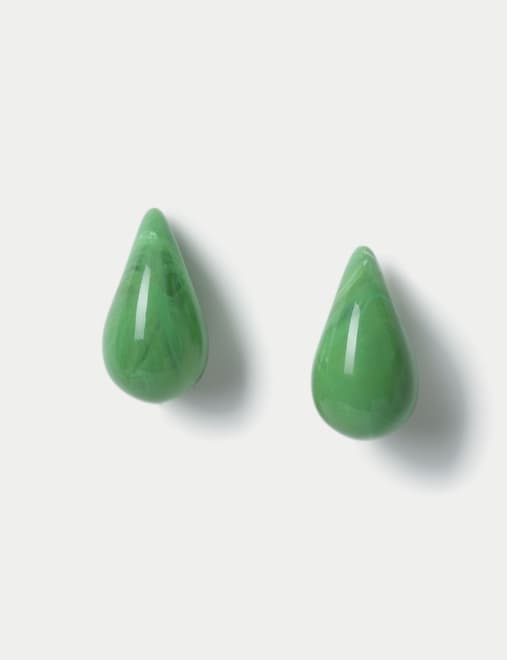 Green Resin Tear Drop Earrings