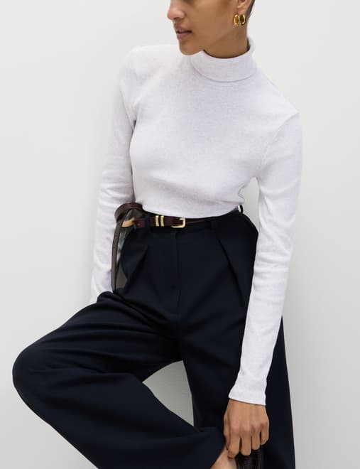 Cotton Rich Ribbed Funnel Neck Top