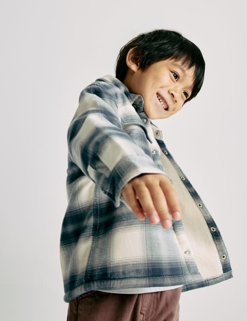 Pure Cotton Borg Lined Checked Overshirt (2-10 Yrs)