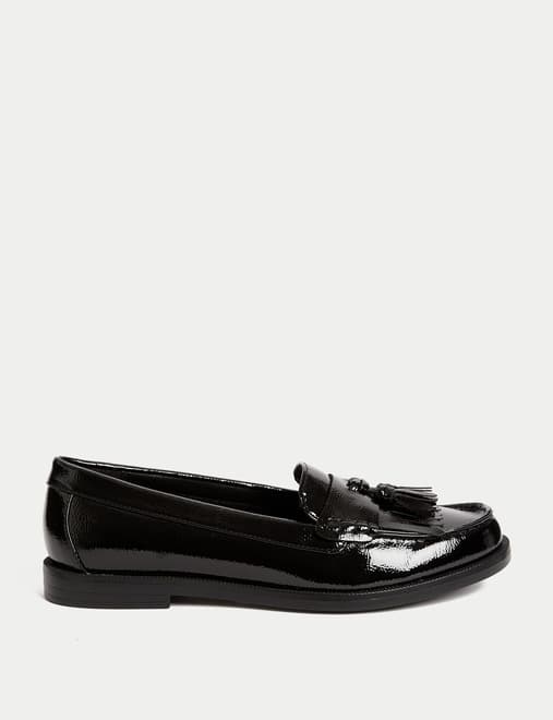 Patent Tassel Slip On Flat Loafers
