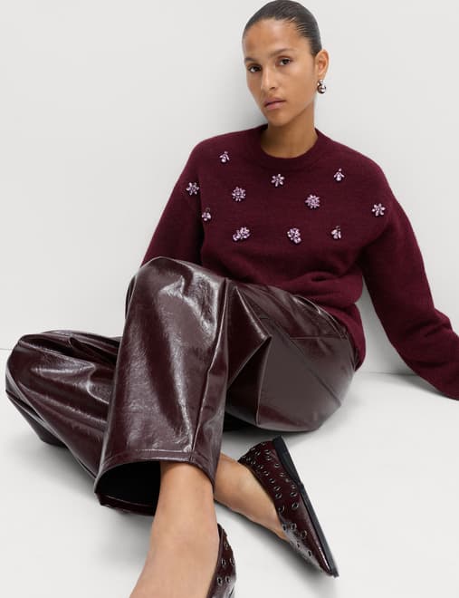 Gem Embellished Relaxed Jumper With Wool