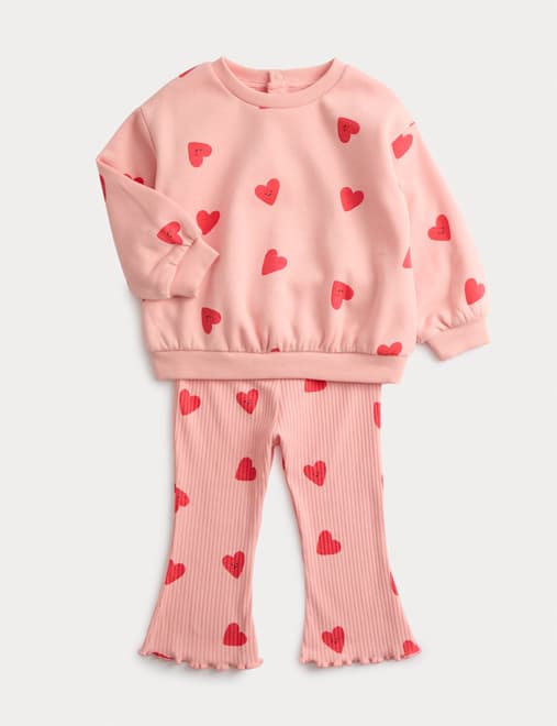 2pc Cotton Rich Heart Top & Bottom Outfit (0-6 Yrs)