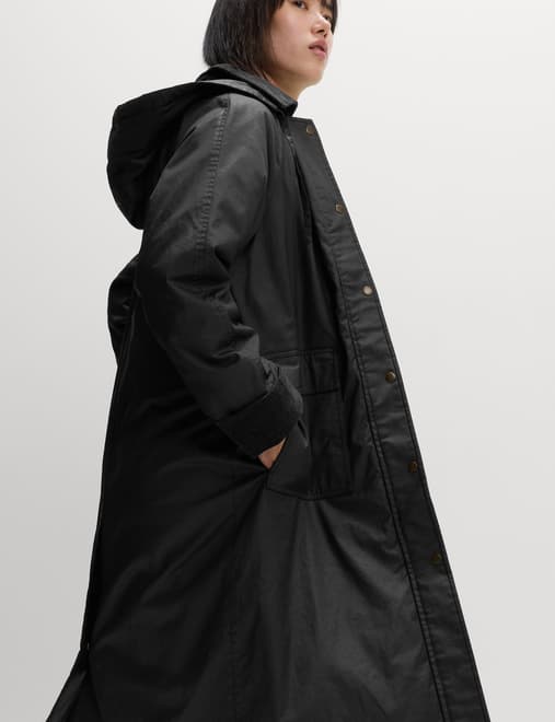 Pure Cotton Waxed Hooded Longline Car Coat