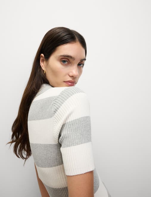 Soft Touch Striped Collared Knitted Top