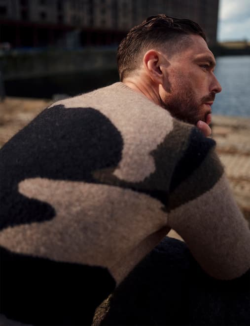 Merino Wool Rich Patterned Jumper with Mohair