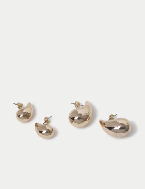 2 Pack Silver Tone Dome Tear Drop Earrings