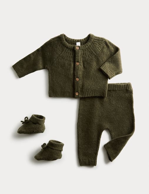 3pc Knitted Cardigan Booties Outfit (0-12 Mths)