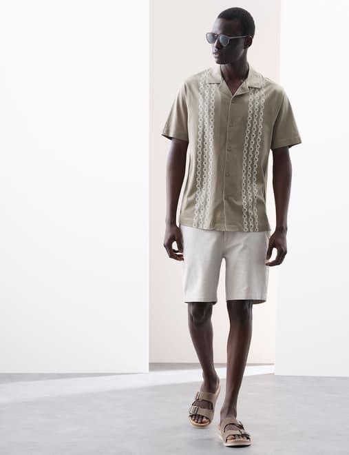 Pure Cotton Chain Print Revere Polo Shirt