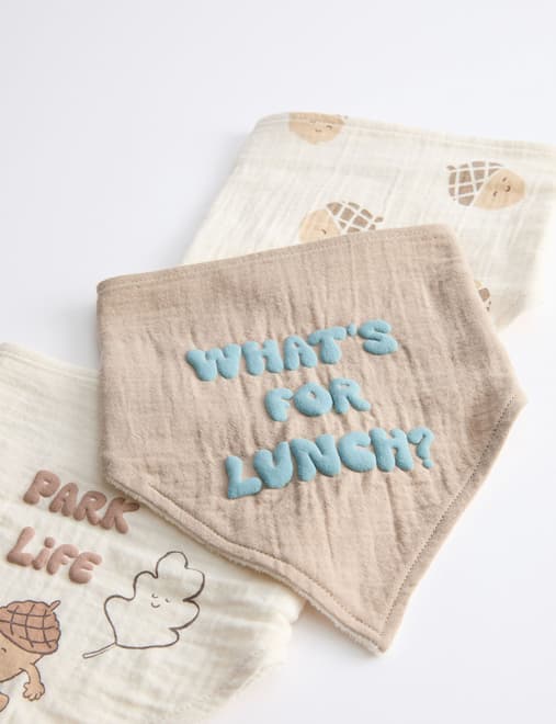 3pk Cotton Rich Acorn Print Bibs
