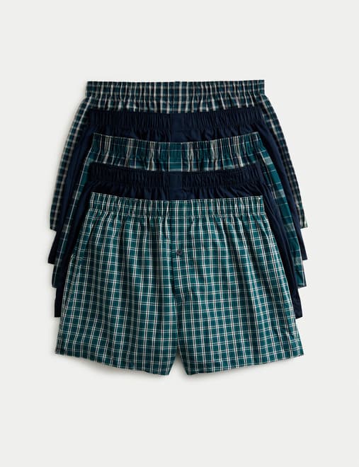 5 Pack Pure Cotton StayNew™ Woven Boxers