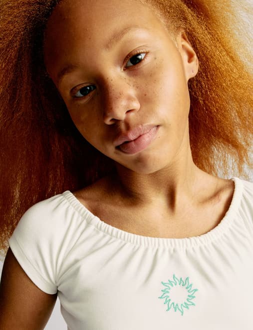 Cotton Rich Embroidered Cropped Top (6-16 Yrs)