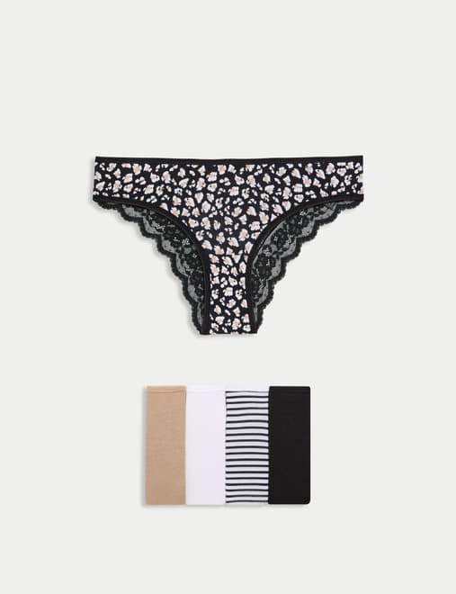5pk Cotton Rich Printed Brazilian Knickers