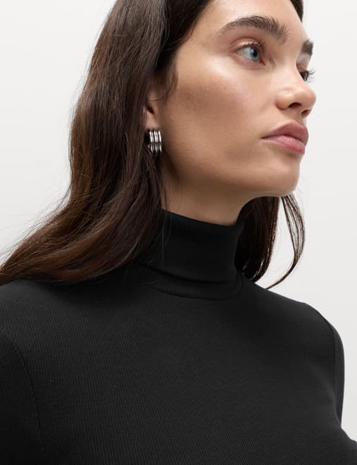 Cotton Rich Ribbed Funnel Neck Top