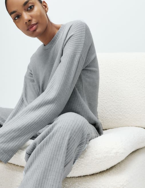 Ribbed Crew Neck Long Sleeve Pyjama Top