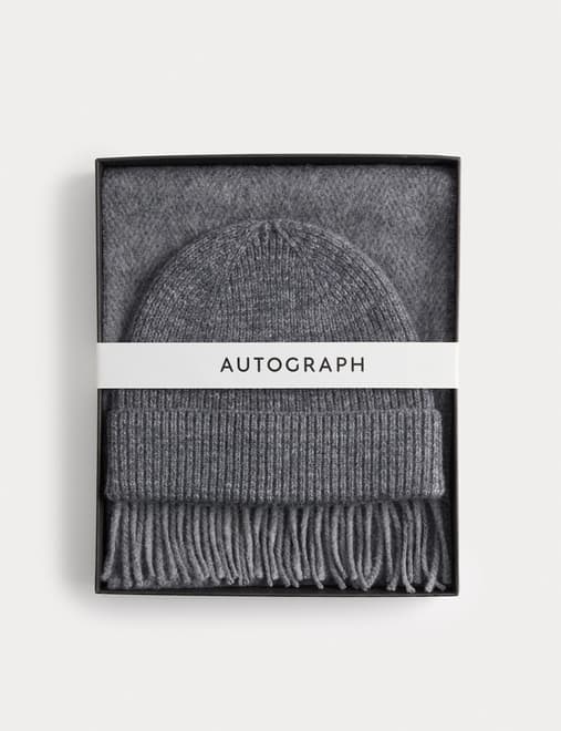 Merino Wool Herringbone Knitted Hat & Scarf Set