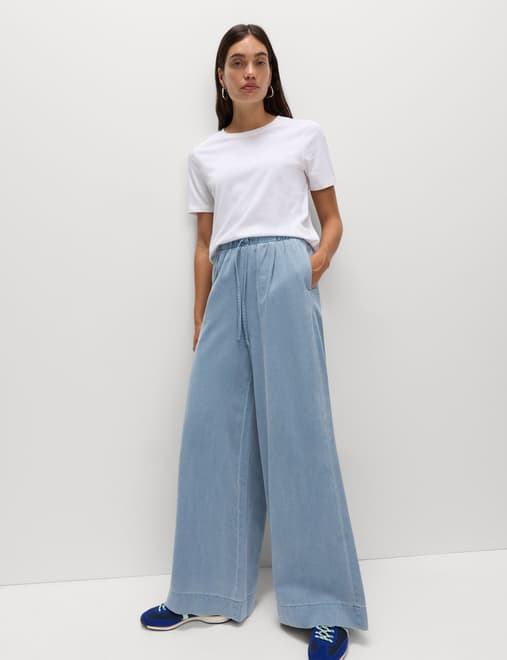Lyocell Blend Pull On Wide Leg Trousers