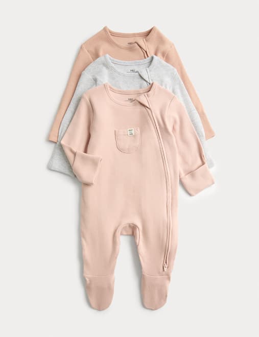 3pk Cotton Rich Ribbed Sleepsuits (6½lbs-3 Yrs)