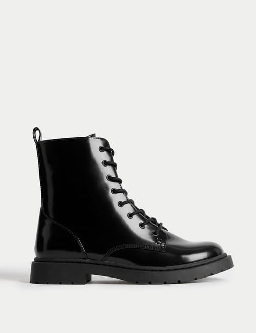 Kids' Lace Up Patent Boots (4 Small - 6 Large)