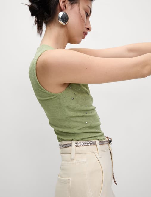 Embellished Crew Neck Vest Top