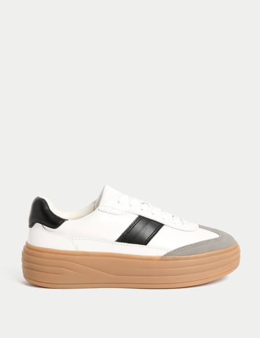 Leather Side Detail Platform Trainer
