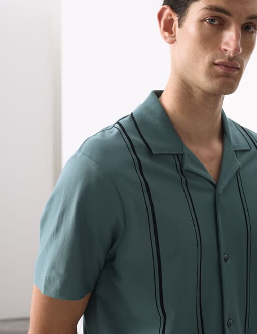 Cotton Rich Striped Revere Polo Shirt