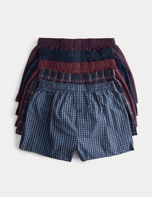 5 Pack Pure Cotton Checked Woven Boxers