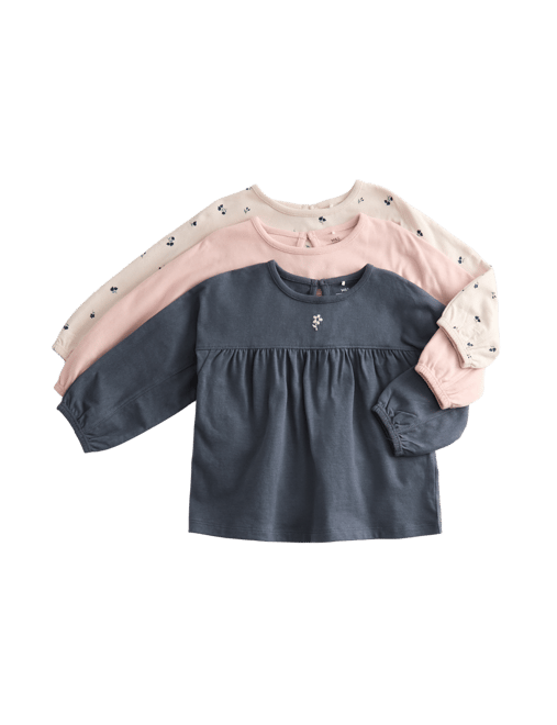 3pk Pure Cotton Ditsy Floral & Plain Tops (0-3 Yrs)